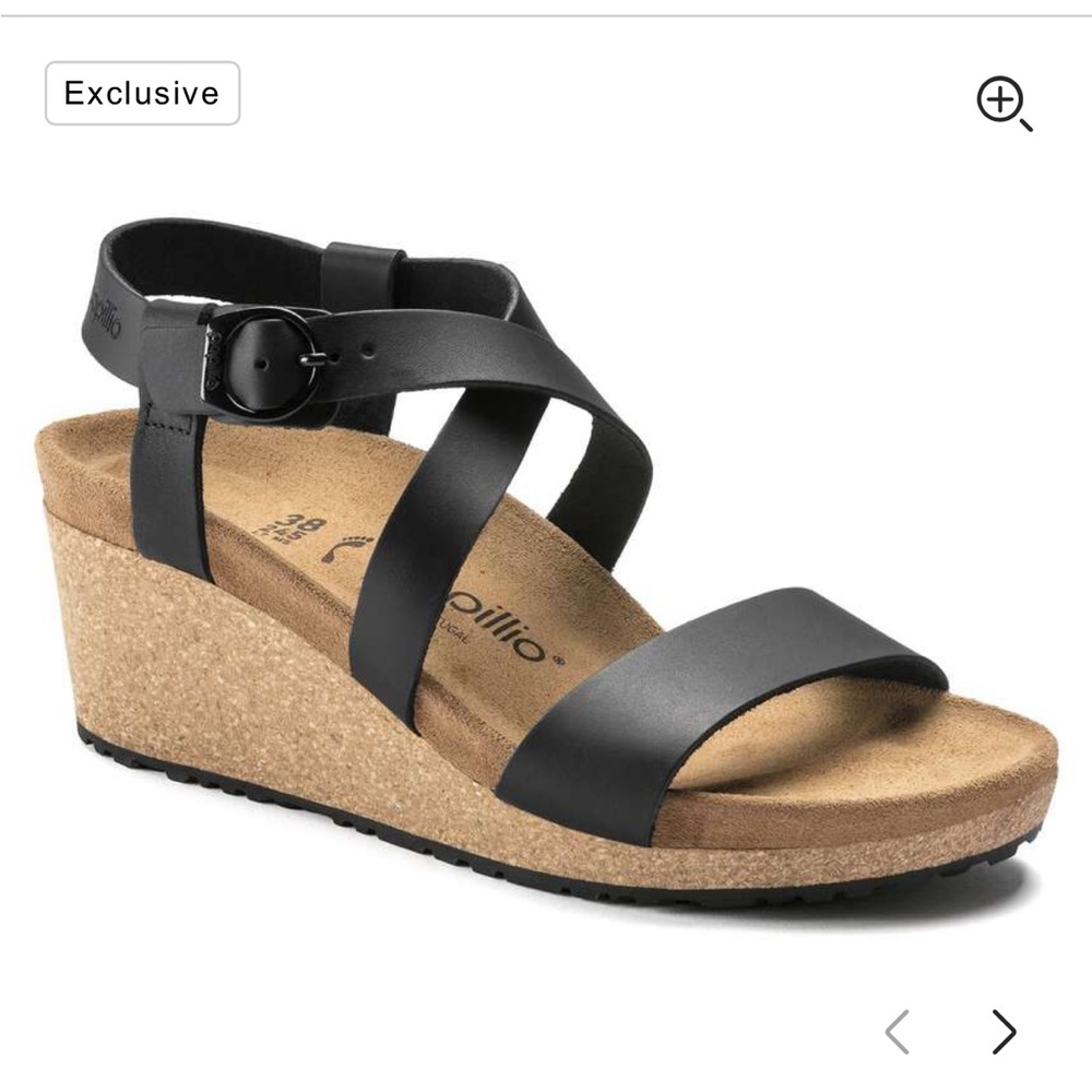 Birkenstock Papillio Sibyl Black Strappy Wedge Sandals